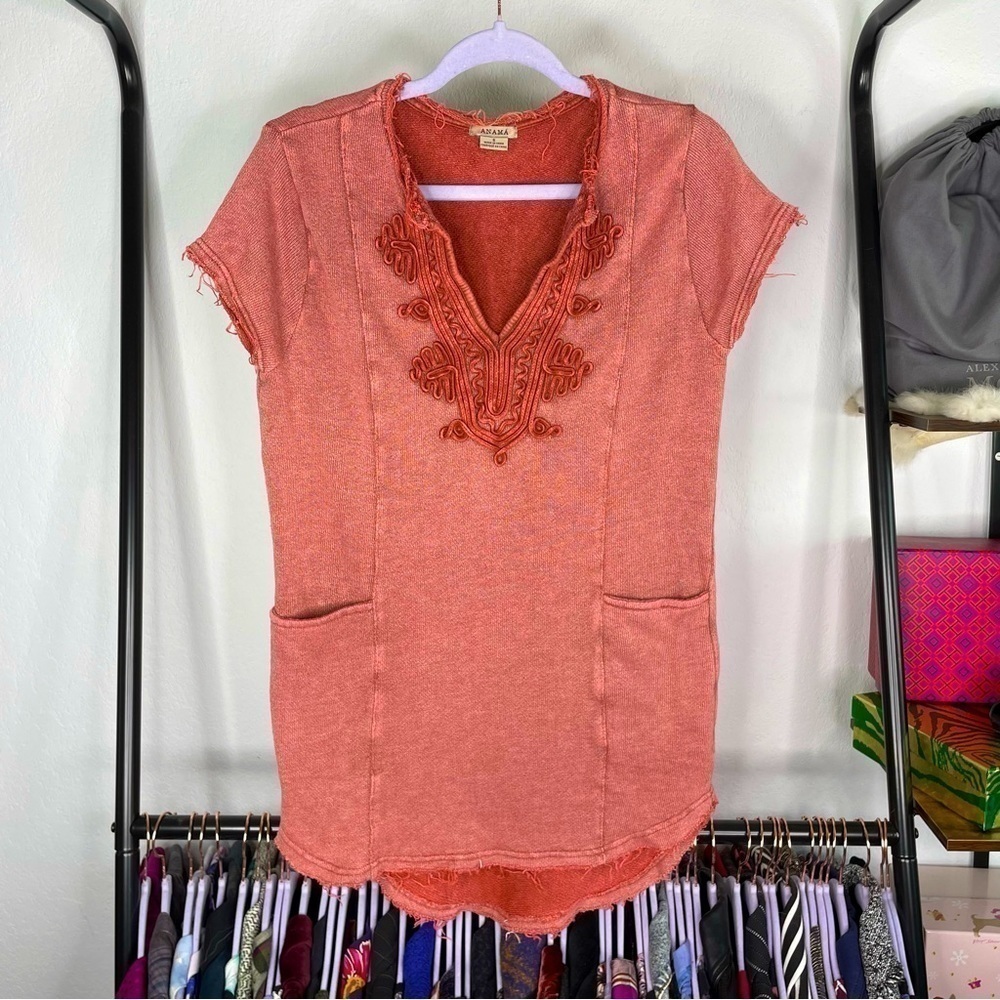ANAMA Knit Raw Hem Tunic Top